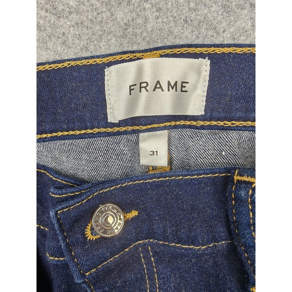 Frame Le Sleek Straight Jeans Womens 31 Blue Dark Wash Mid Rise Stretch 31x30 - Picture 2 of 11